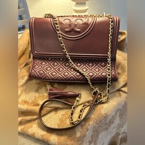 Tory Burch Quilted Leather Crossbody Bag in Wine